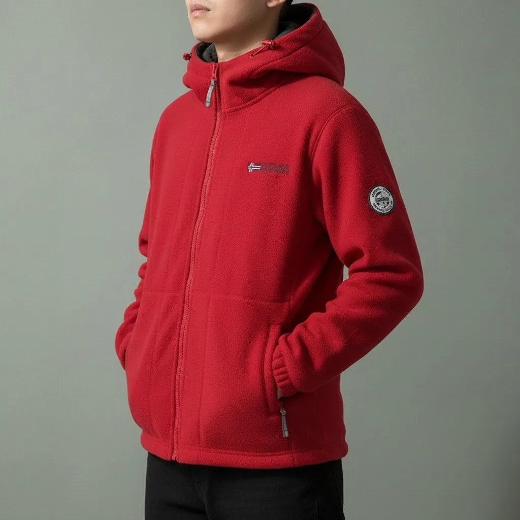 

Men Fleece Jacket New Hooded Outdoor Camping Windproof Warm Zip Pocket Parka High-quality Travel Lightweight Winter Padding Coat