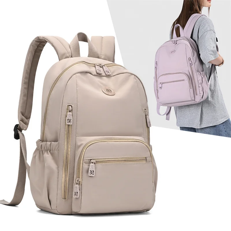 new-fashion-solid-color-nylon-backpack-women-lightweight-shoulder-purse-with-inner-pocket-ladies-daily-commuter-school-handbag