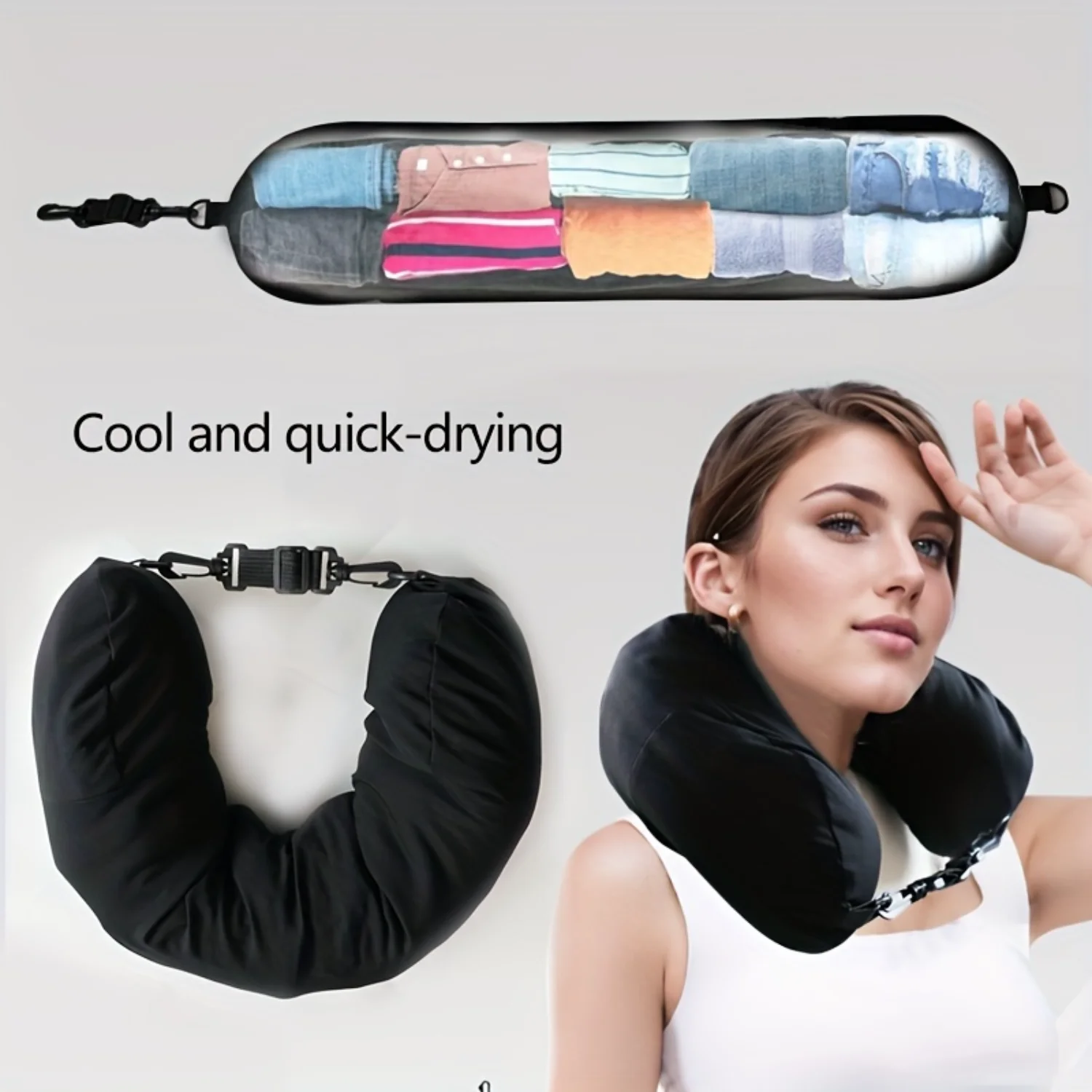 1pc Adjustable Travel Neck Pillow - Soft Spandex & Nylon Blend Cover, Comfortable Knitted Design, Long Zipper for Easy , Carry E