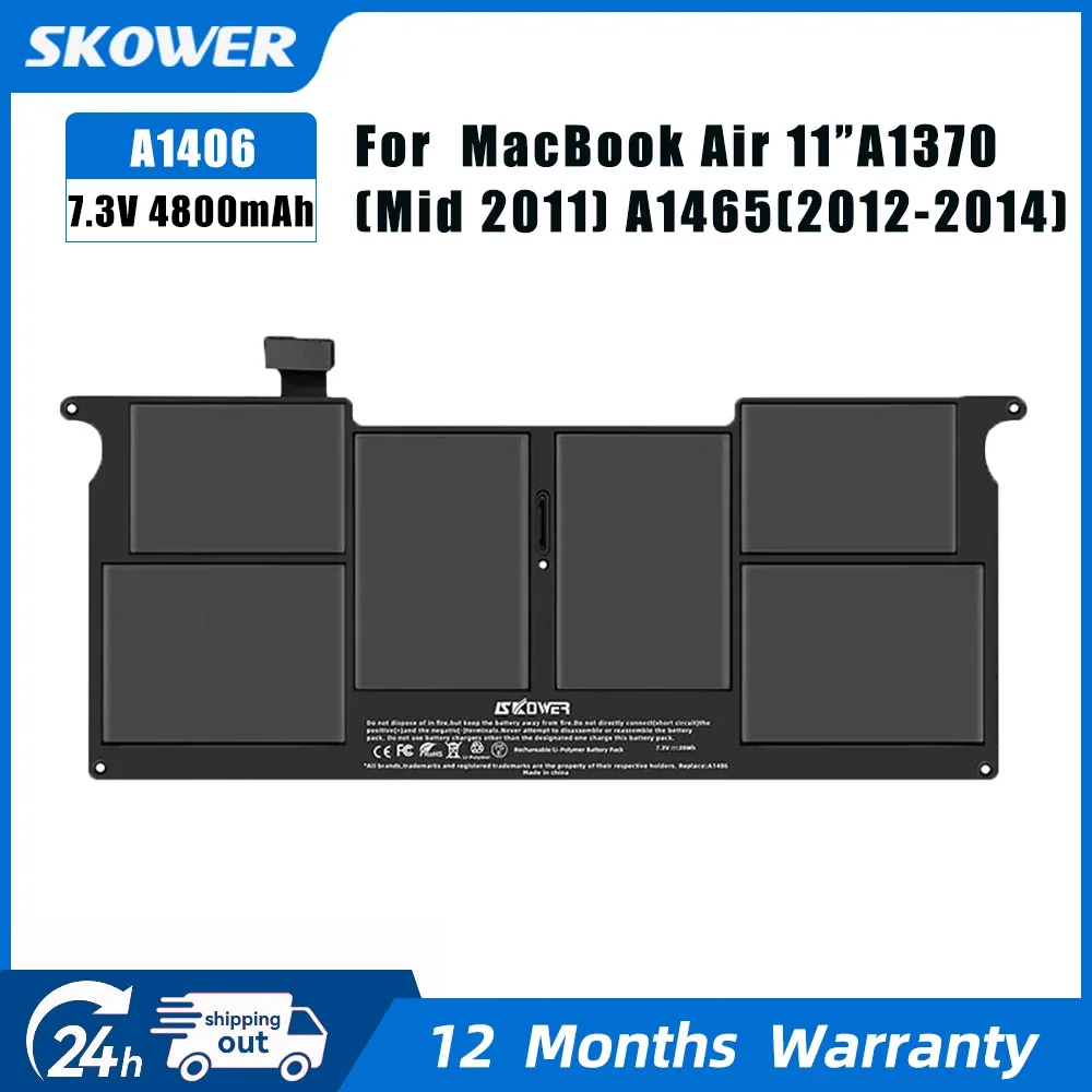 SKOWER A1375 Battery A1406 A1465 for Apple MacBook Air 11 inch A1370 2011-2015
