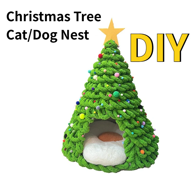 

DIY Christmas Tree Cat Bed DIY Yarn Tools Package Homemade Puppy Nest for Autumn Winter Warmth Four Seasons Universal