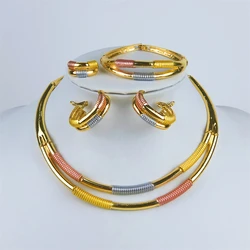 ESALE Dubai Style Gold Color Earring Sets Necklace Earring Bracelet Rings Sets For Women To Wear As A Banquet Gift