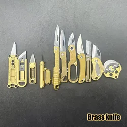 Multi-style Gyro Brass Sliding Blade Knife Mini Vintage Brass Folding Knife EDC Key Chain Portable Buckle Tool Security Self-def