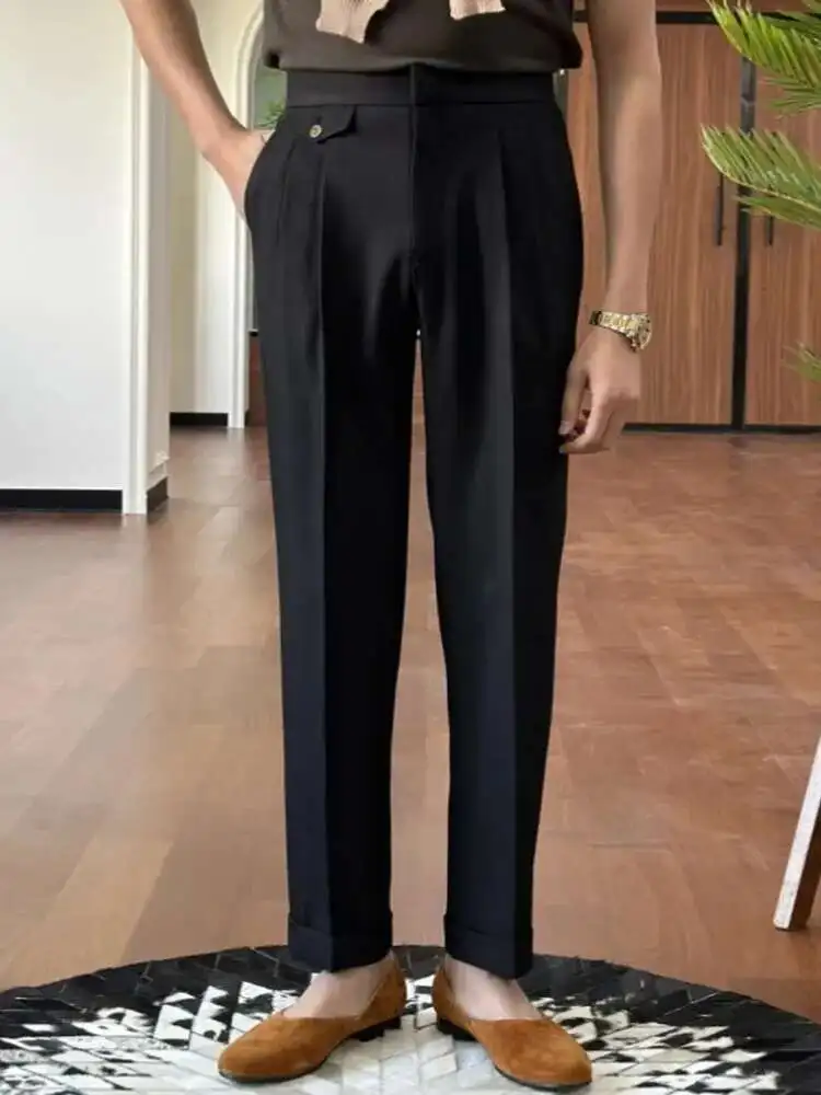 Calças formais dos homens calças sociais calça para homem de cintura alta versátil negócios casual terno calças pantalones hombre 2025