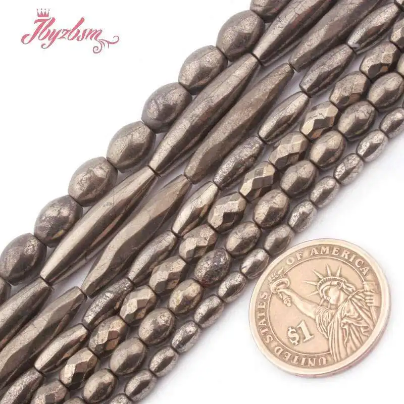Natural Pyrite Oval Shape Beads Stone for DIY Women Necklace Bracelet Jewelry Making Spacer Strand 15