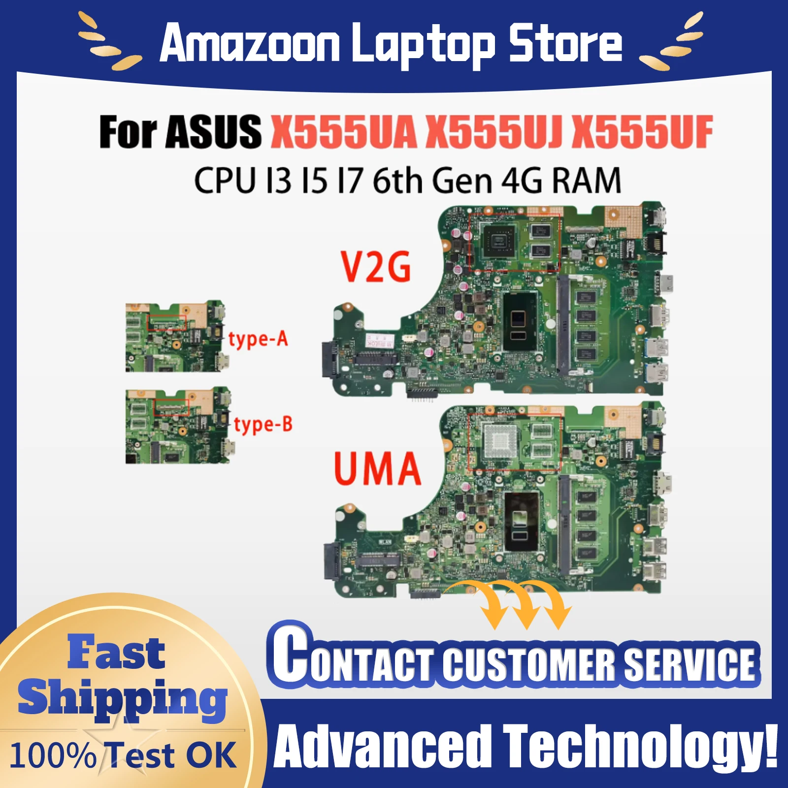 For ASUS X555UJ X555UF X555UA X555UB A555UJ A555UA A555UB F555UA F555UB F555UJ K555UJ K555UB K555UA DX992U Laptop Motherboard