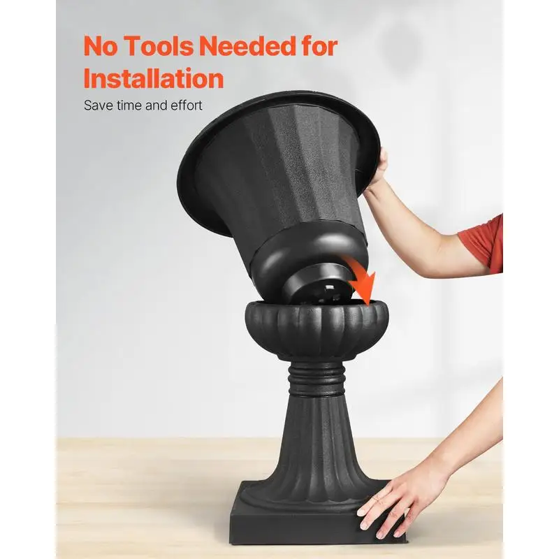 Decorative Column Vases 15.8 x 26.4 Inch For Front Porch Balcony Patio, 2 Pack Classic Flower Pots Tall Pedestal Design Black Molded Resin Construction Traditional Ribbed Texture Outdoor Indoor Ornamental Containers - view 8