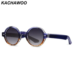 Kachawoo round polarized sunglasses retro men driving acetate tr90 glasses frame for women European style blue leopard grey