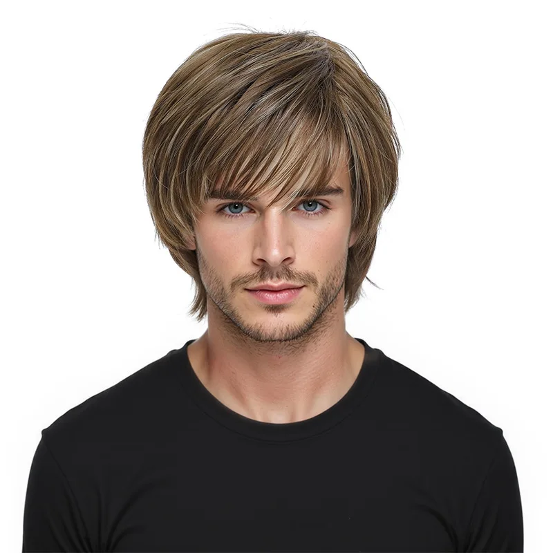 Wig Men's Full Head Set Korean Style micro Broken Lid Fluffy Natural Imitation Human Short Hair