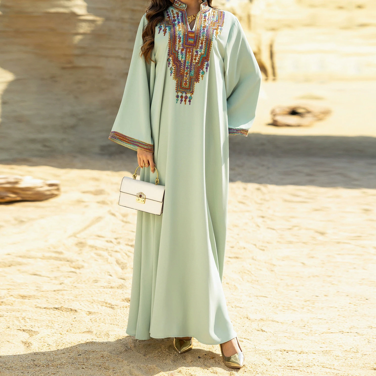 

Middle Eastern women's Arab robe rope embroidery dress Dubai dress-GZXX544