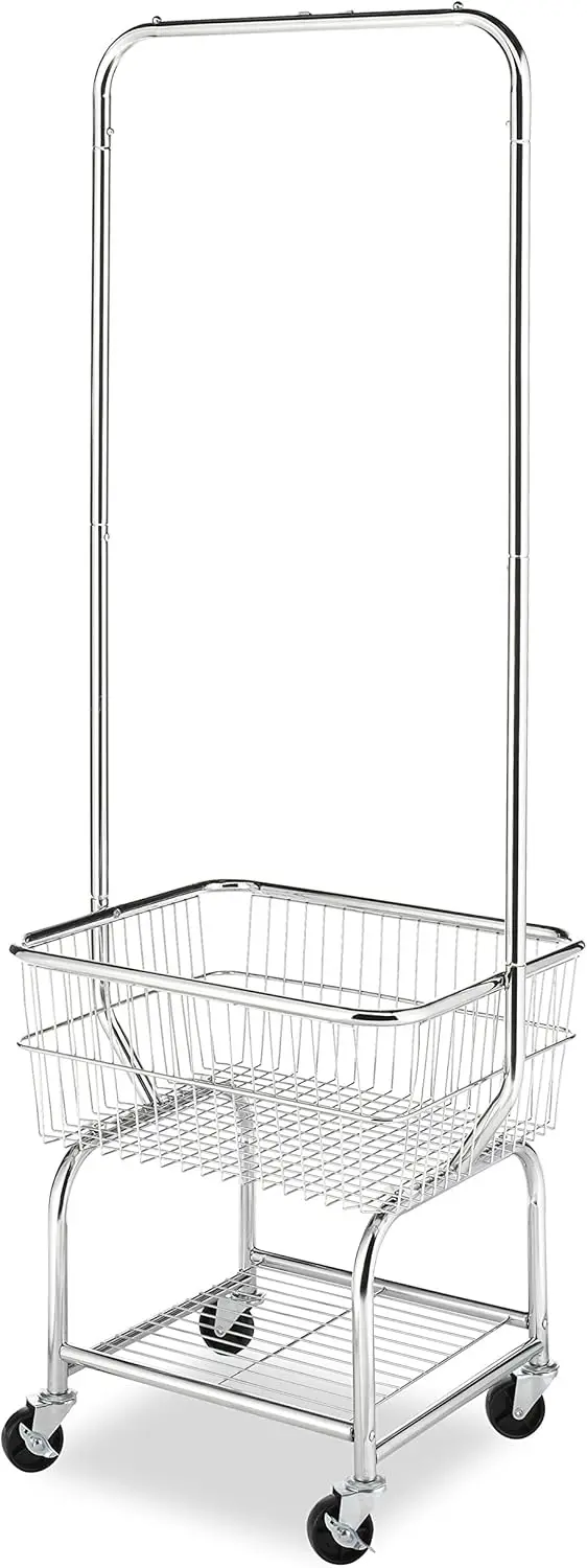 Commercial Rolling Laundry Butler with Wire Storage Rack