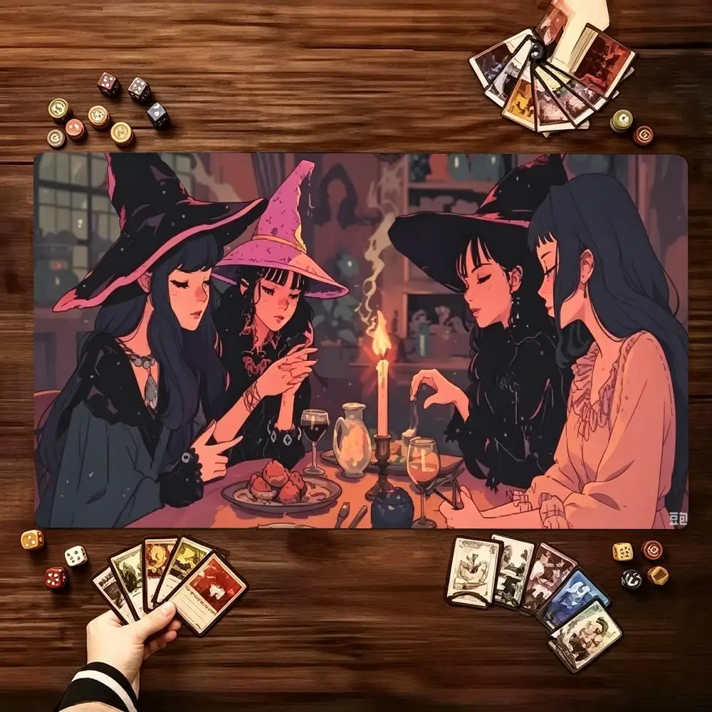 Anime Witch Girls TCG Playmat Large Non Slip Rubber Mat Smooth Cloth Surface Trading Card Battle Pad For Tabletop Card Gaming