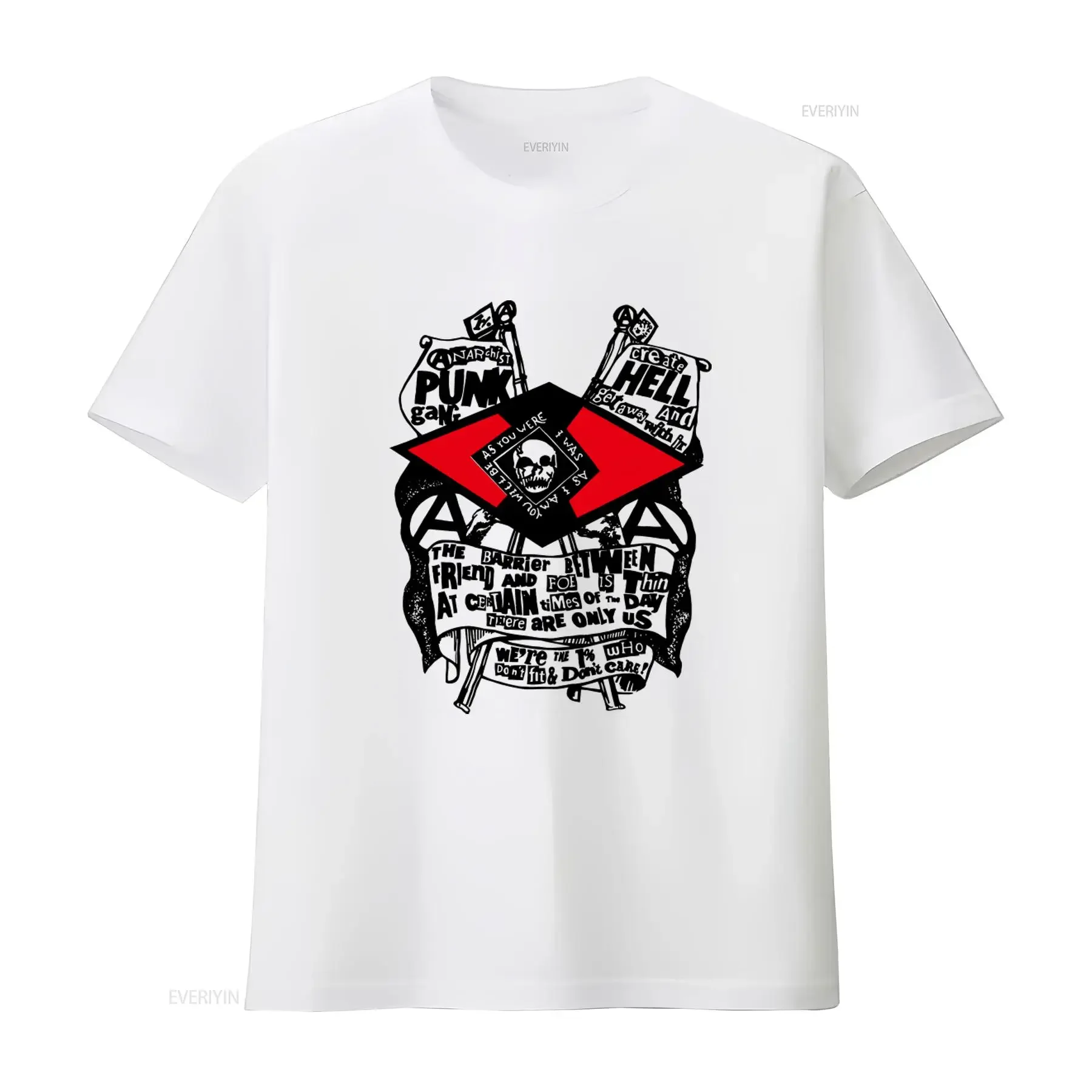 Camiseta para hombre Seditionaries Anarchist Punk Gang, diseño de calavera, estampado rojo y negro, estilo rebelde, ropa de diseñador vintage lavada