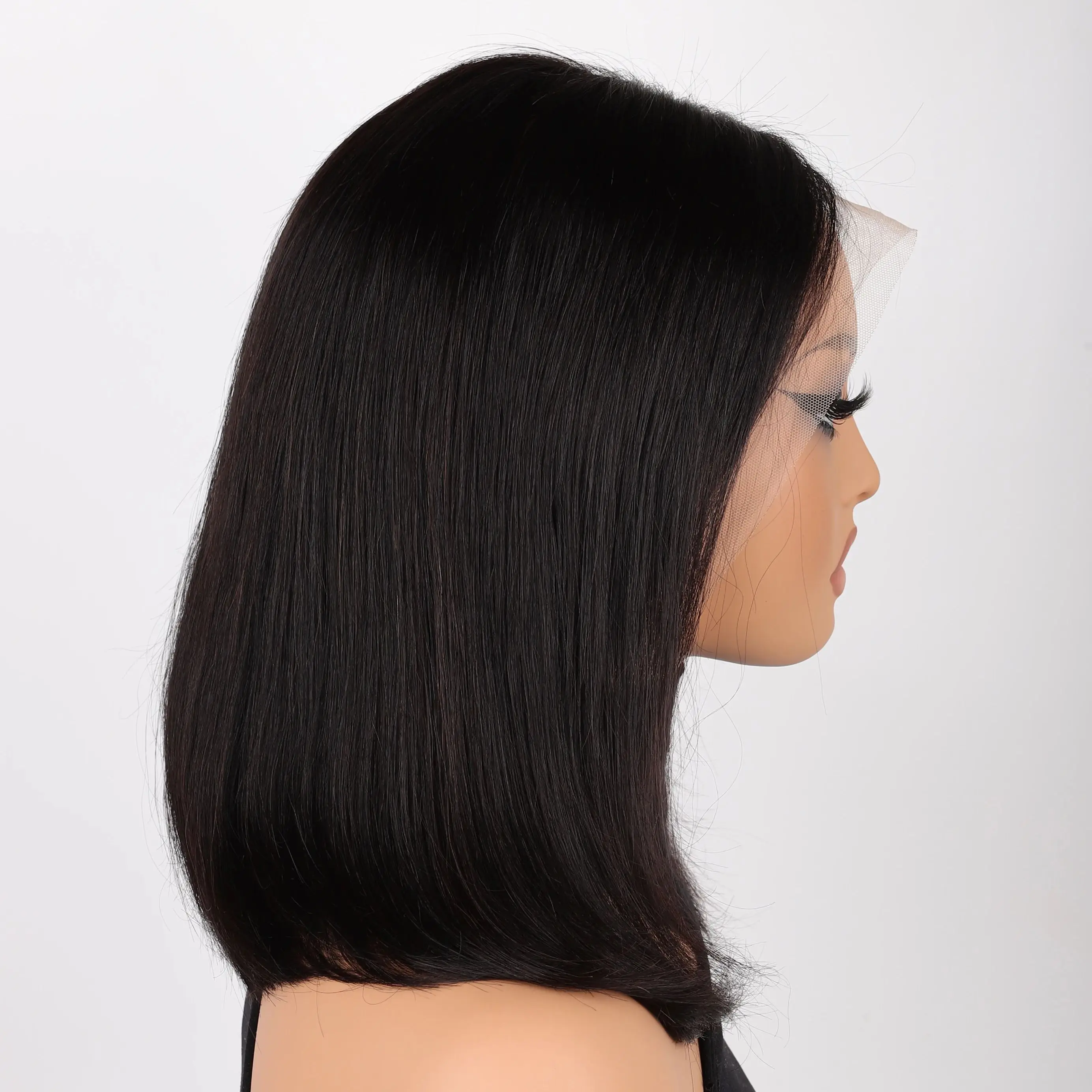 Wig Rambut Manusia Bob Pendek Wig Rambut Depan Wig Pendek Hitam