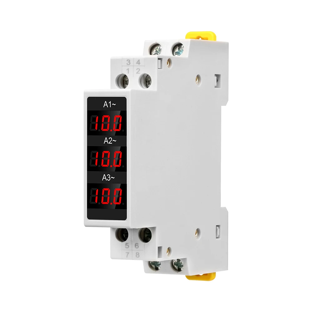 Din Rail Mount Three Phase Ampere Meter AC 80-500V 100A Mini Modular Ammeter Gauge Indicator LED Digital Display Detector