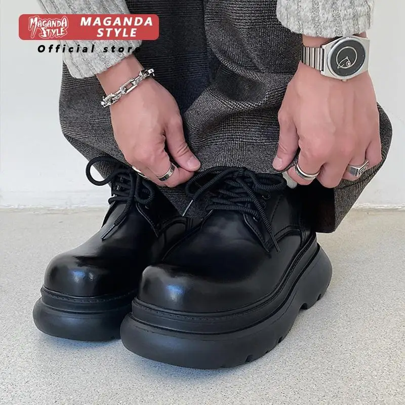 10cm invisible height increasing Derby leather shoes for men small stature big head Mickey trendy thick sole casual