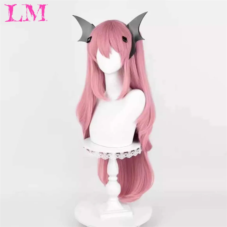 LM Synthetic Long Straight Pink Copper Ginger Synthetic Wig with Bangs Lolita Cosplay Heat Resistant Hair for Women Daily