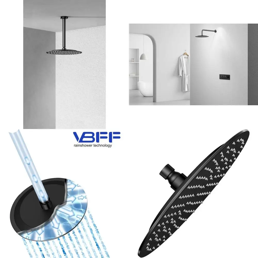 

8-дюймовая матовая черная круглая душевая лейка с низким расходом воды 1,8 галлонов в минуту