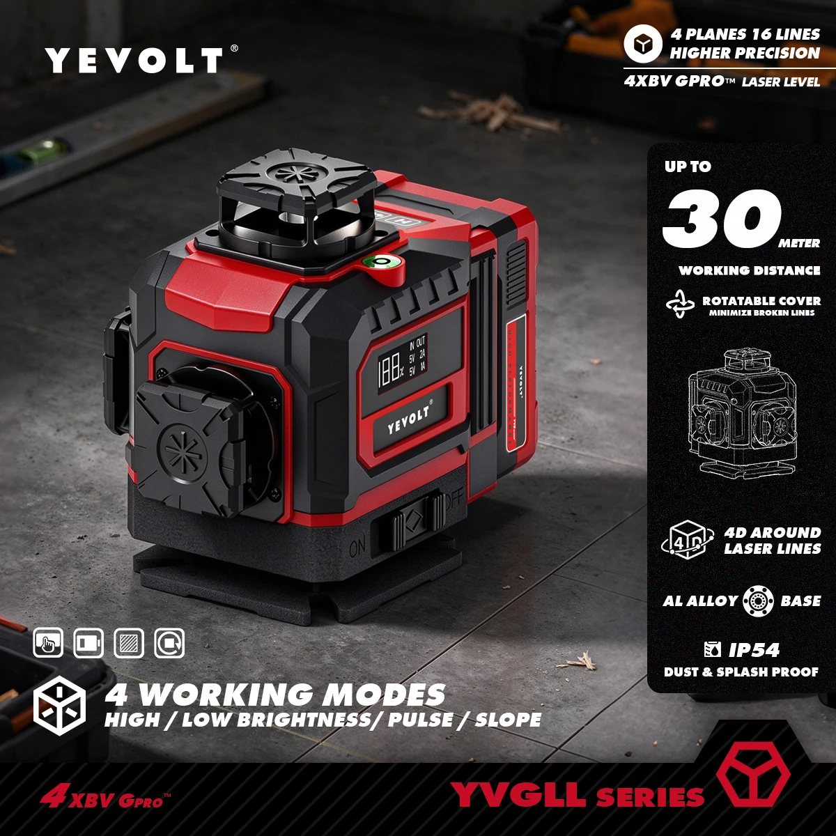 YEVOLT 4D 16 Line Green Cross Laser Level 4x360° for Indoor DIY Mudroom Wall Panel Shoe Cabinet Install Home Upgrade Projects