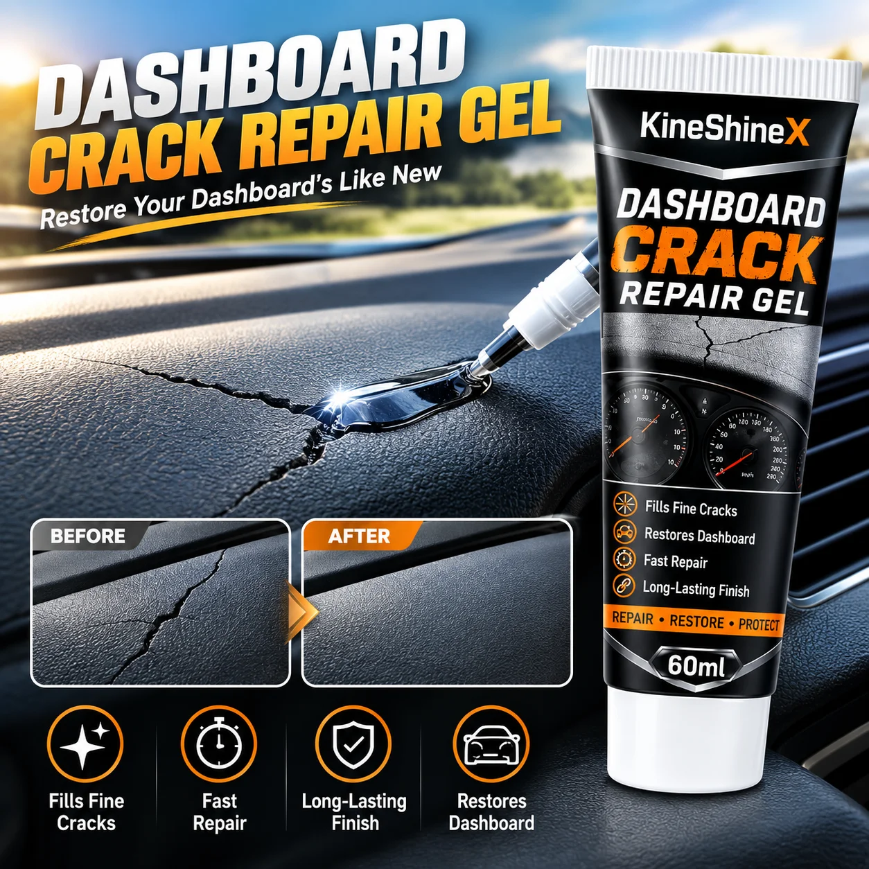 60ml Car Dashboard Crack Repair Gel Plastic Restorer Interior Scratch Fix Cream Fast Restore Tool