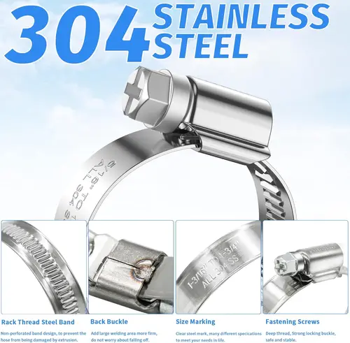 Imagen 2 del producto Abrazaderas de manguera de acero inoxidable 304, 8-70mm, engranaje helicoidal alemán ajustable, Mini abrazadera de manguera de tubo de Metal, línea de combustible, abrazadera de tubo resistente