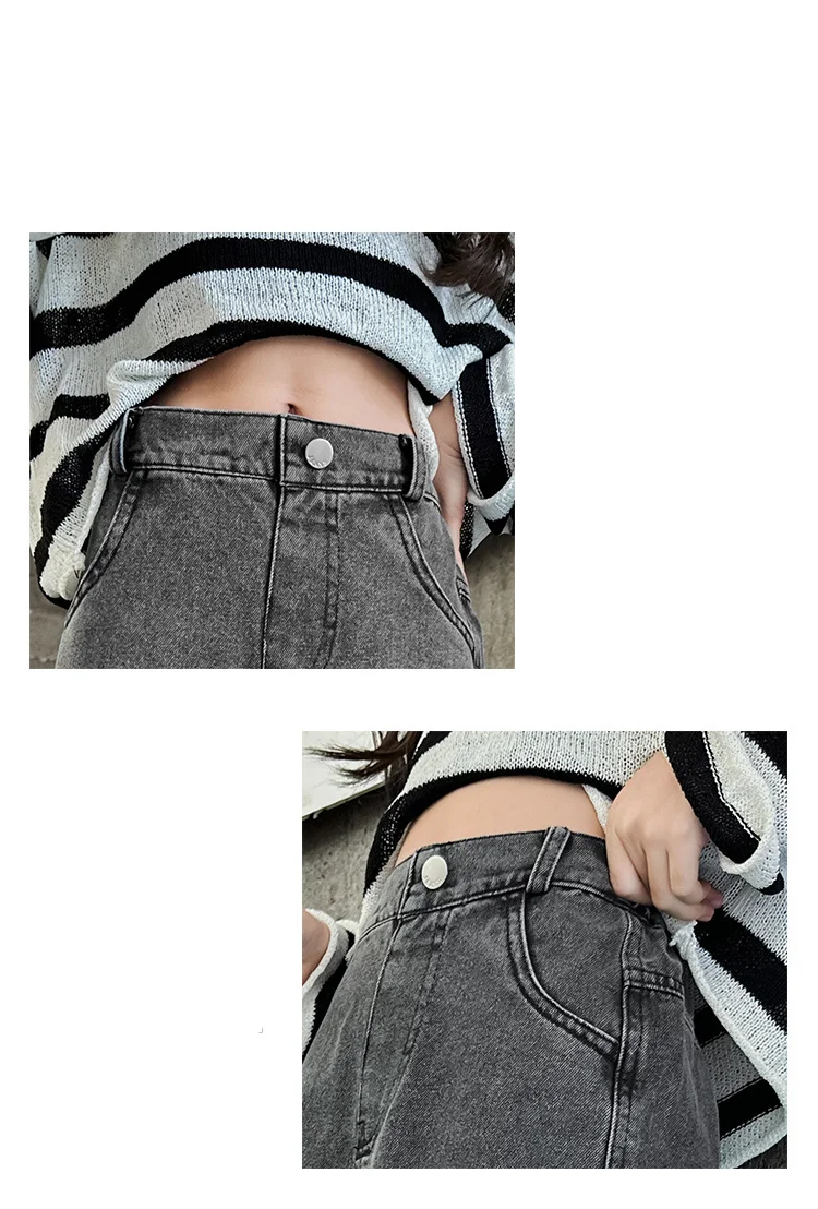 Retro Graue Cowgirl Cargo Jeans mit Taschen für Kinder, Lässige Denim-Hosen für Schule und Freizeit, Gerade Jeans für junge Mädchen – Detail 8