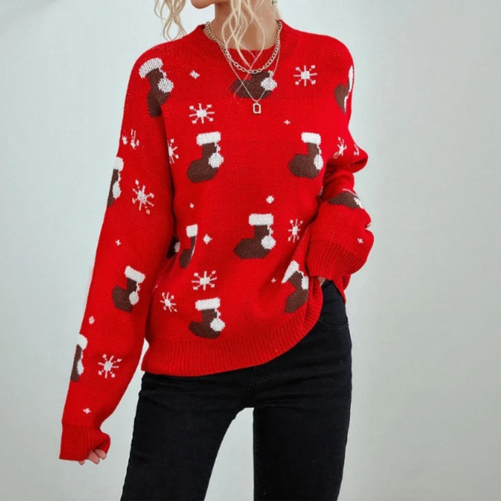 

Женские свитера, осень-зима, рождественская вечеринка, 2025 г., элегантные уютные повседневные свитера с длинными рукавами и высоким воротом с принтом