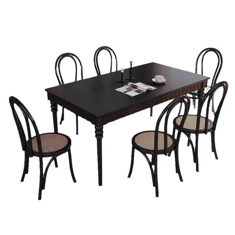 Nouvelle chaise de salle à manger premium noir, combinaison tout en bois massif, rétro rectangulaire, petite table à manger et chaises pour la maison