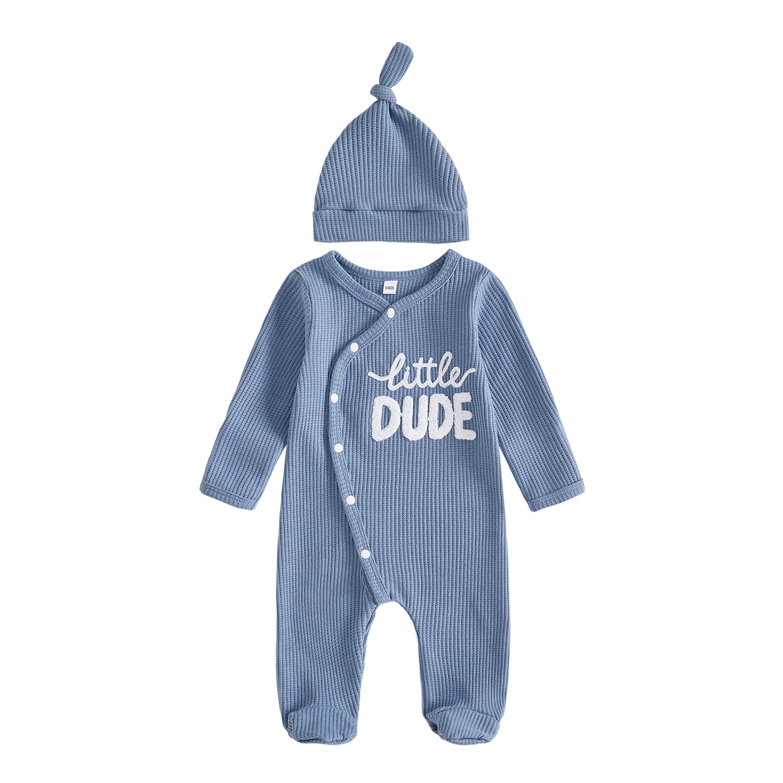 Boys Footed Jumpsuit Long Sleeve Letter Embroidery Romper Hat