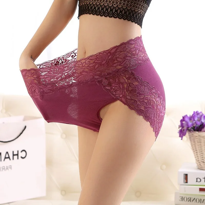 

Large Size Modal Panties High waist Women sexy Lace underpants female briefs Intimates Underwear 11 colors