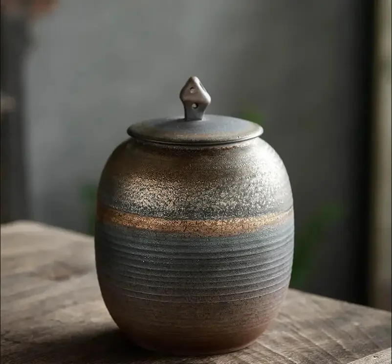 

Ceramic Tea Caddy Sealed Jar Stoneware Box Storage Food Container Candy Organizer Decorative Jars