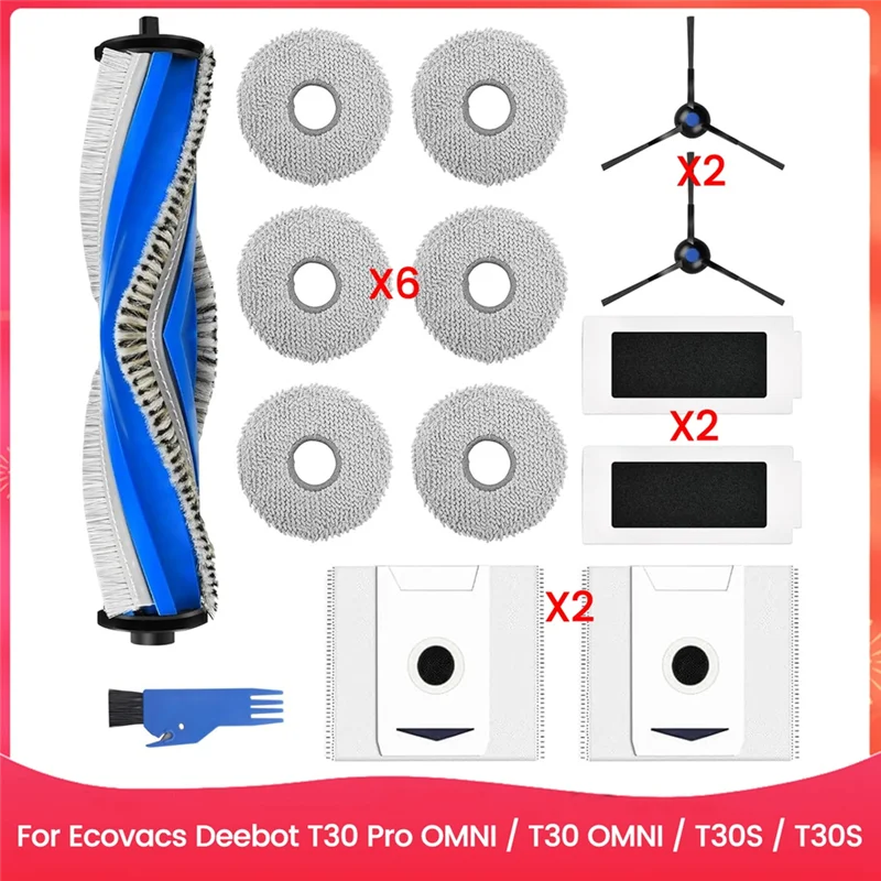 A01M-Accessory Set For Ecovacs Deebot T30 Pro OMNI / T30 OMNI / T30S / T30S Combo Main Side Brush Hepa Filters Mop Bags