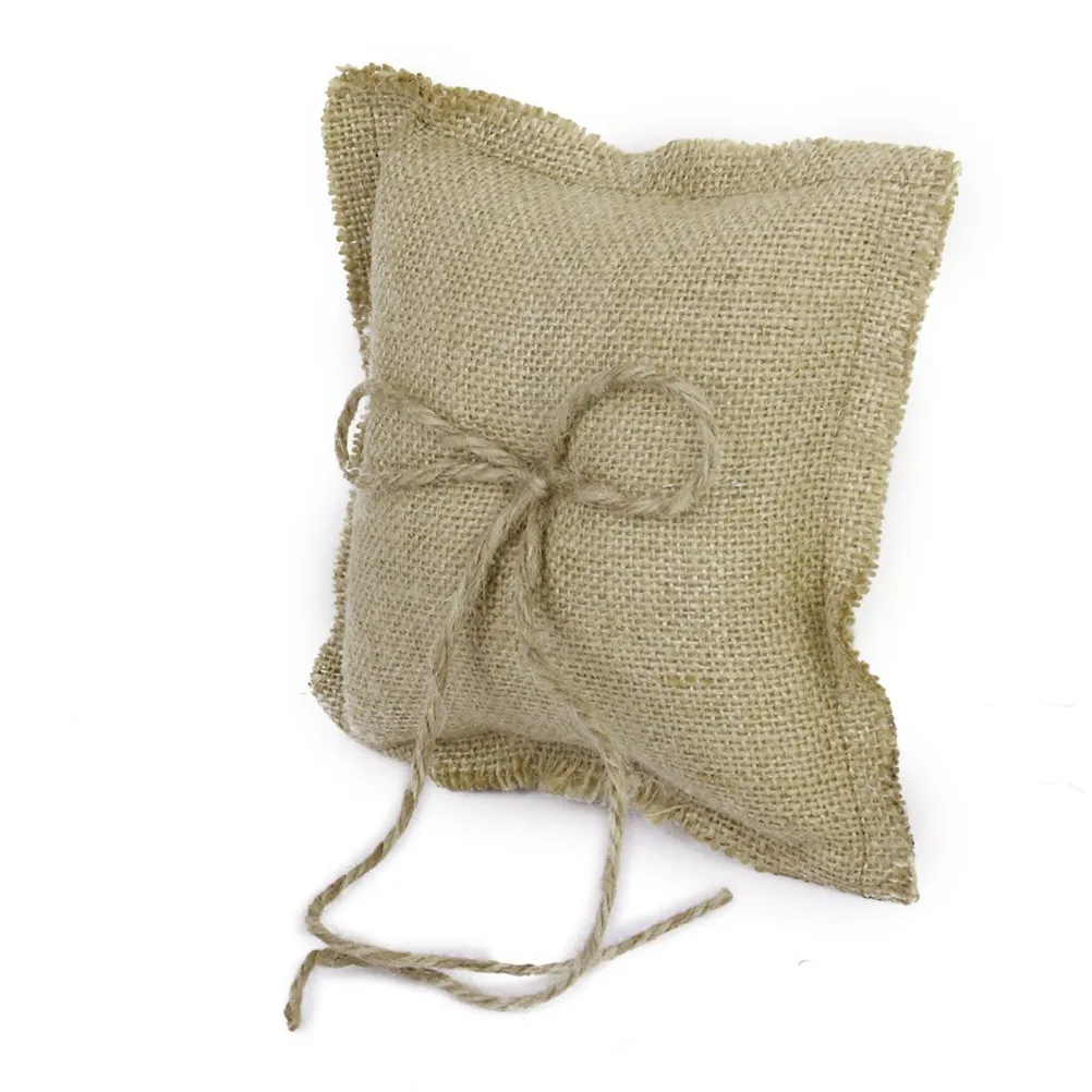 

Brown Jute Wedding Ring Pillow Delicate Bowknot Tie Strap for Ring Bearer Wedding Ceremony Compact Lightweight Cushion