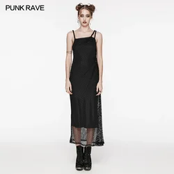 PUNK RAVE Women's Gothic Daily Drawstring Design Asymmetric Shoulder Straps Dress Party Club Sexy Long Dresses Women Clothing