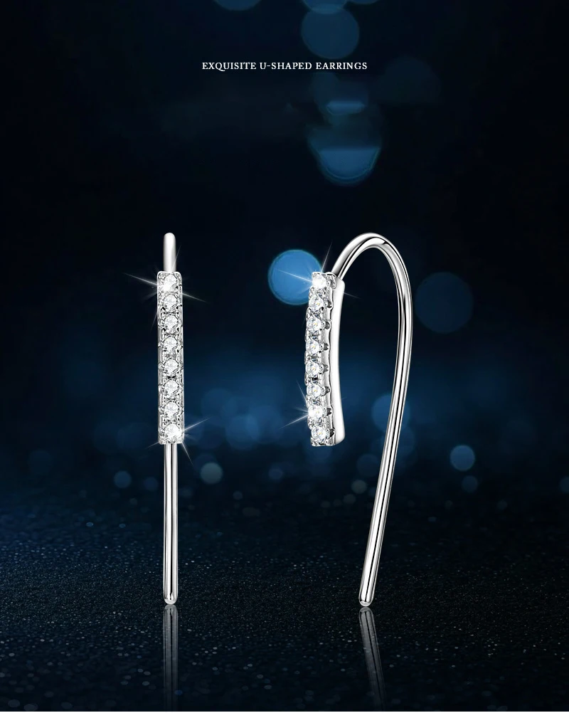 

New Product Moissanite Diamond U-Shaped Hook Earrings Girls 925 Sterling Silver Original Simple Unique 2025In Trend Jewelry