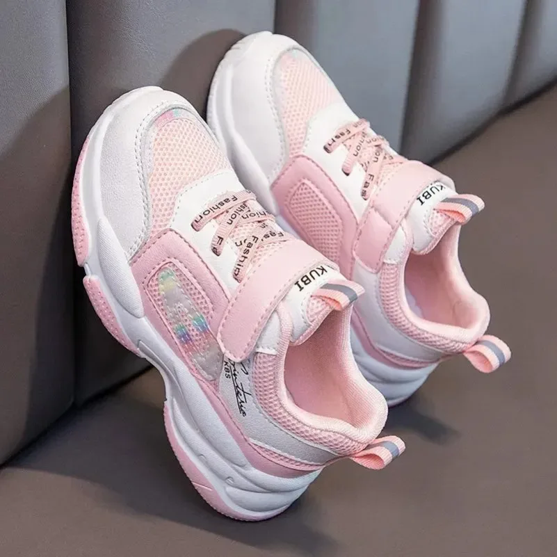 2024 New Children's Sports Shoes Girls' Leather Breathable Student Rindu Spring Running Shoes Children's Lightweight Baby Shoes