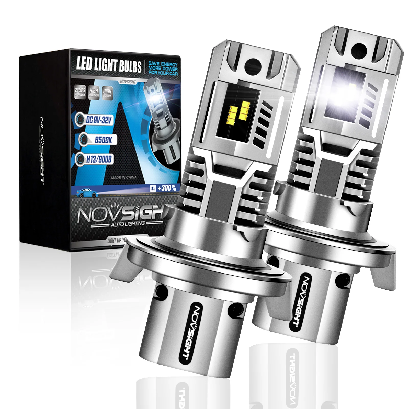 NOVSIGHT 9008 H13 Led 55W 30000LM HEADLIGHT BULBS CANBUS ERROR FREE 6500K HI/LO BEAM BEAM Car Headlight Bulbs