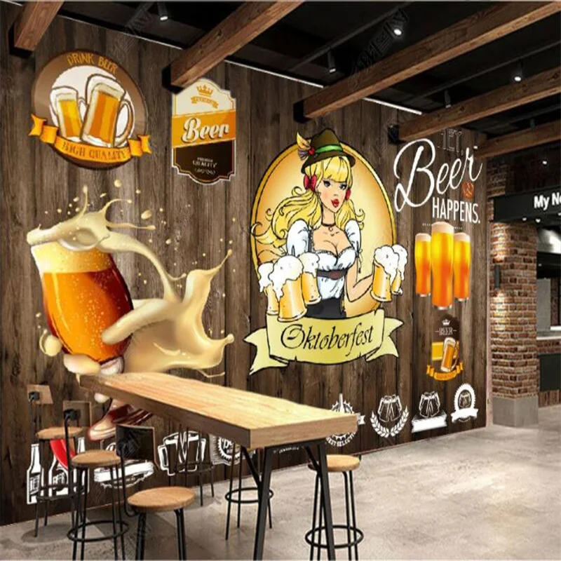 

Retro Nostalgic Beer Custom Mural Bar KTV Wallpaper Industrial Decor Self Adhesive Contact Paper 3D Wall Paper Papel De Parede