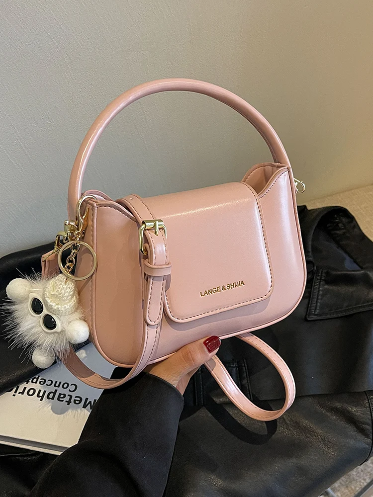 Pink PU Leather Small Square Bag for Women 2024 Spring Classic Flap Design Female Crossbody Bags High-Grade Sense Lady Handbag