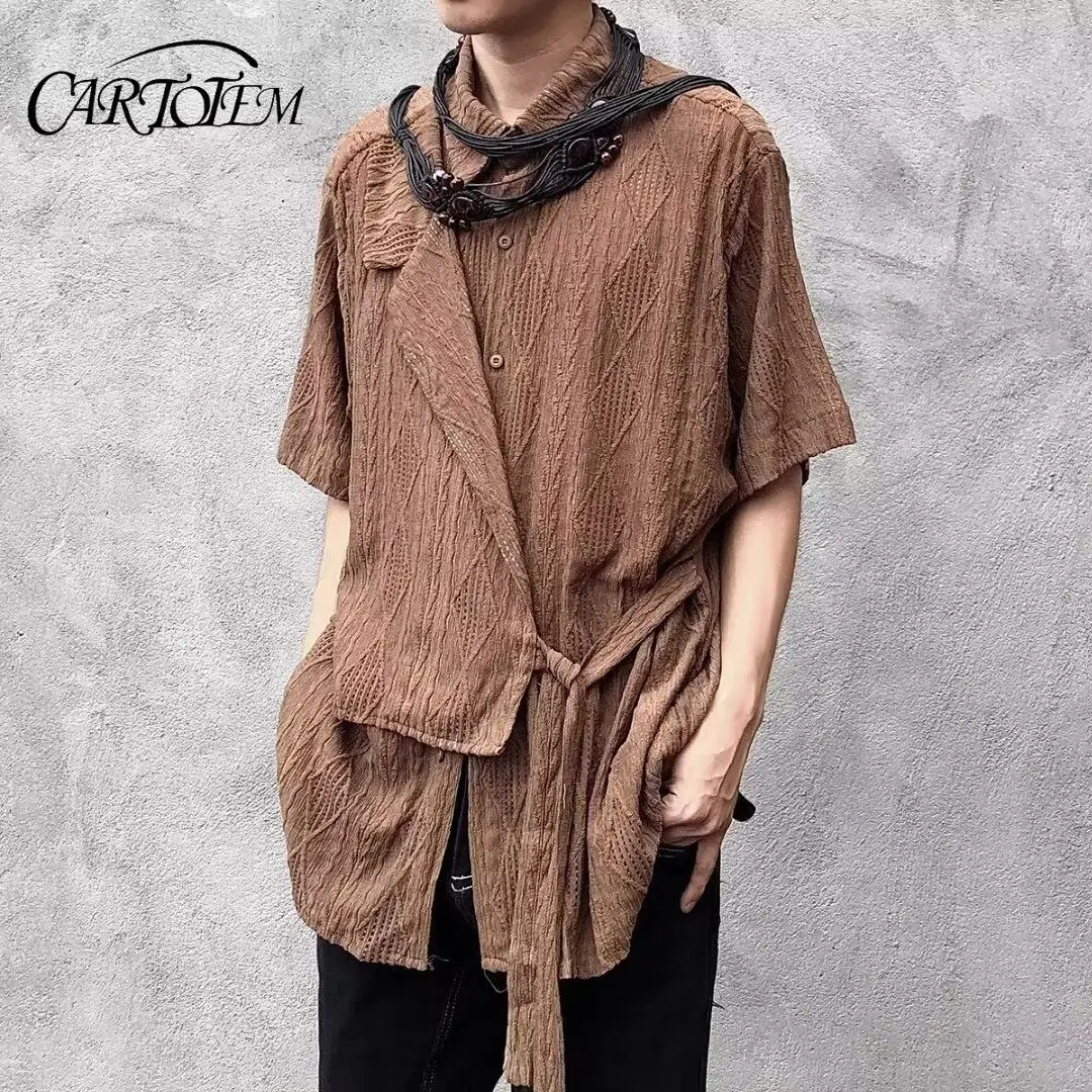 

Летняя ретро нишевая жаккардовая полая текстура, новая рубашка с короткими рукавами в китайском стиле для мужчин и женщин