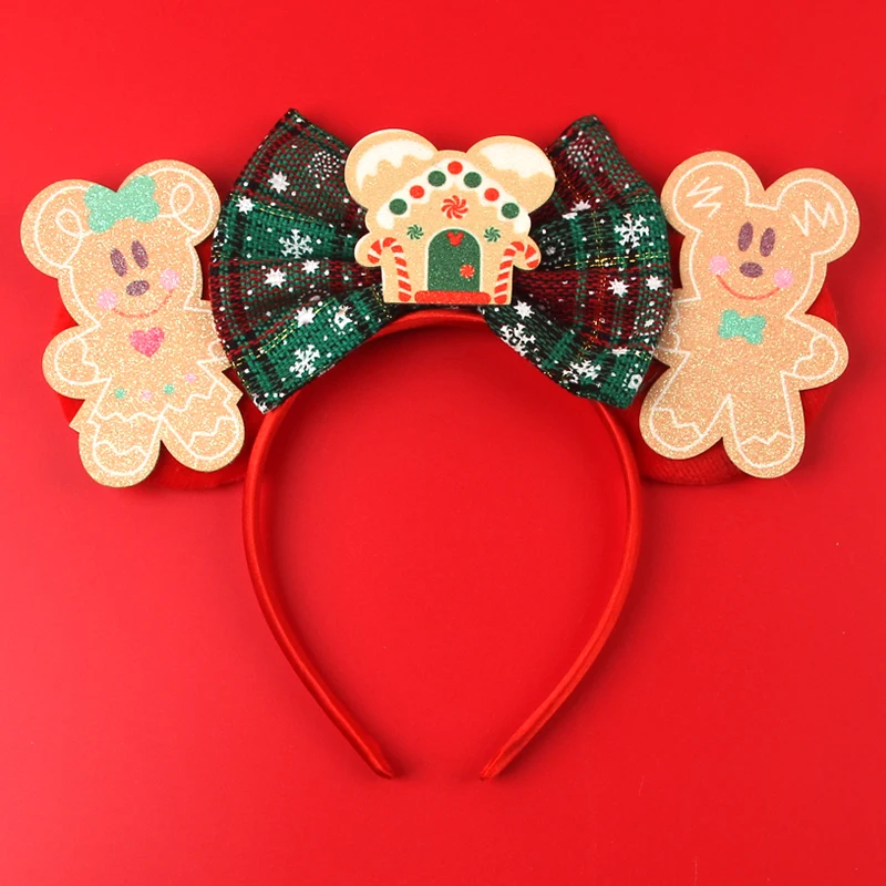 2024 Nieuwe Kerst Mickey Minnie Mouse Strik Haarband Festival Disney Oren Hoofdband Schattige Sneeuwpop Kerstfeest Haaraccessoir