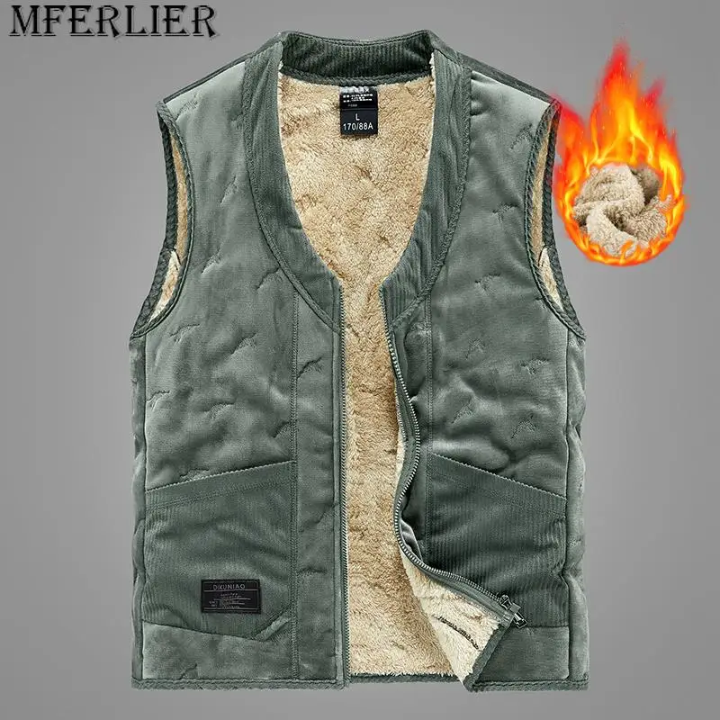 

Autumn Men' Sleeveless Vest Jackets Winter Fashion Vest Male Cotton-Padded Fleece Vests Coats Men Warm Black Waistcoats Clothing