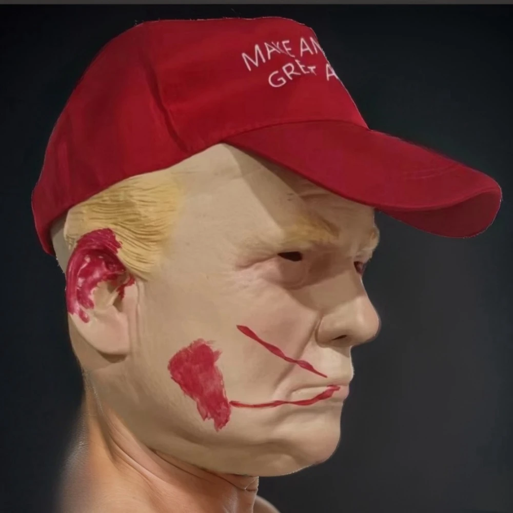 Gunshot Make America Great  Red Hat,USA President Celebrity Cosplay Face Mask Again-Donald Mask with Adjustable Trump Rubber