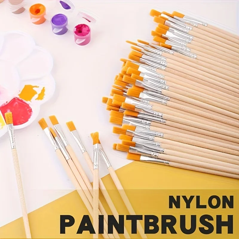 30pcs of Premium Art Brushes Featuring Nylon Bristles with Both Flat and Pointed Tips, Ideal for Gouache, Watercolor and Fine