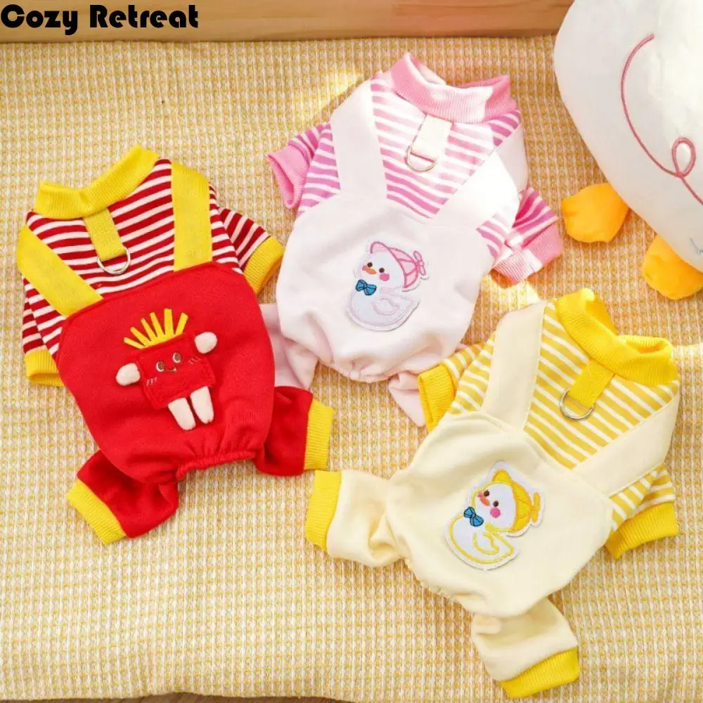 

New Year Jumpsuit Pet Clothes Striped Soft Cat Sweatshirt Cartoon Duck Hoodie Style Dog Four-legged Overalls Small Medium Dogs