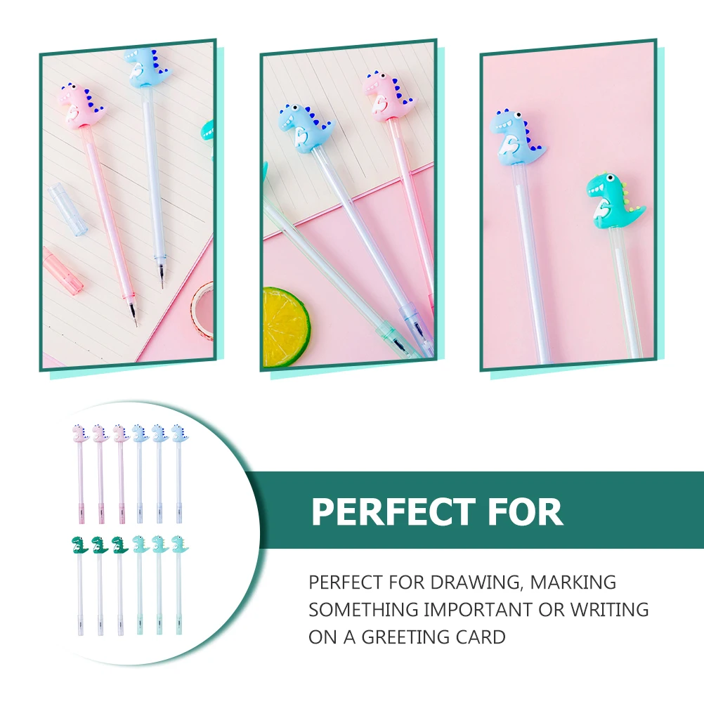 12pcs Neutral Pens Dinosaur Adorable Fun Multi function Kawaii Portable Animal Student Accessory Smooth Writing Practical Gift
