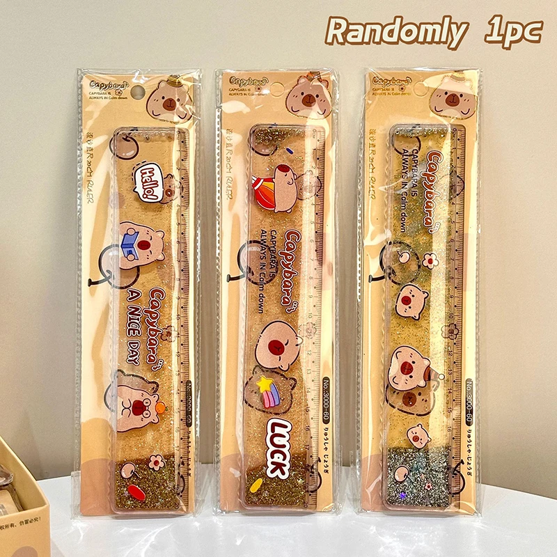 カピバラ-小学生のための創造的な流砂定規、特別な直定規、かわいい漫画、ポータブル測定ツール、20cm