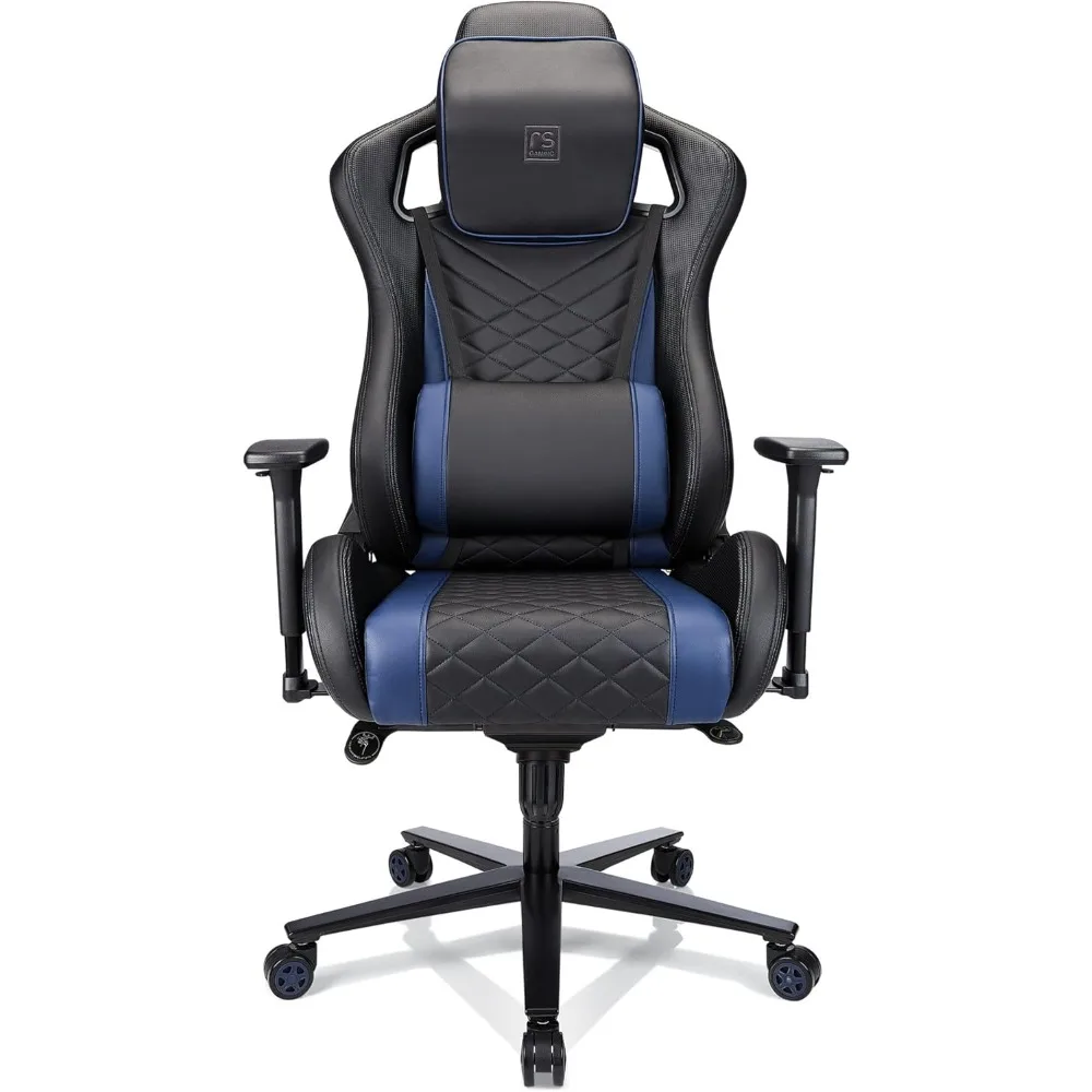 RS Gaming™Davanti-Silla de oficina de cuero Vegano para juegos, sillón de espalda alta, negro/azul, compatible con BIFMA