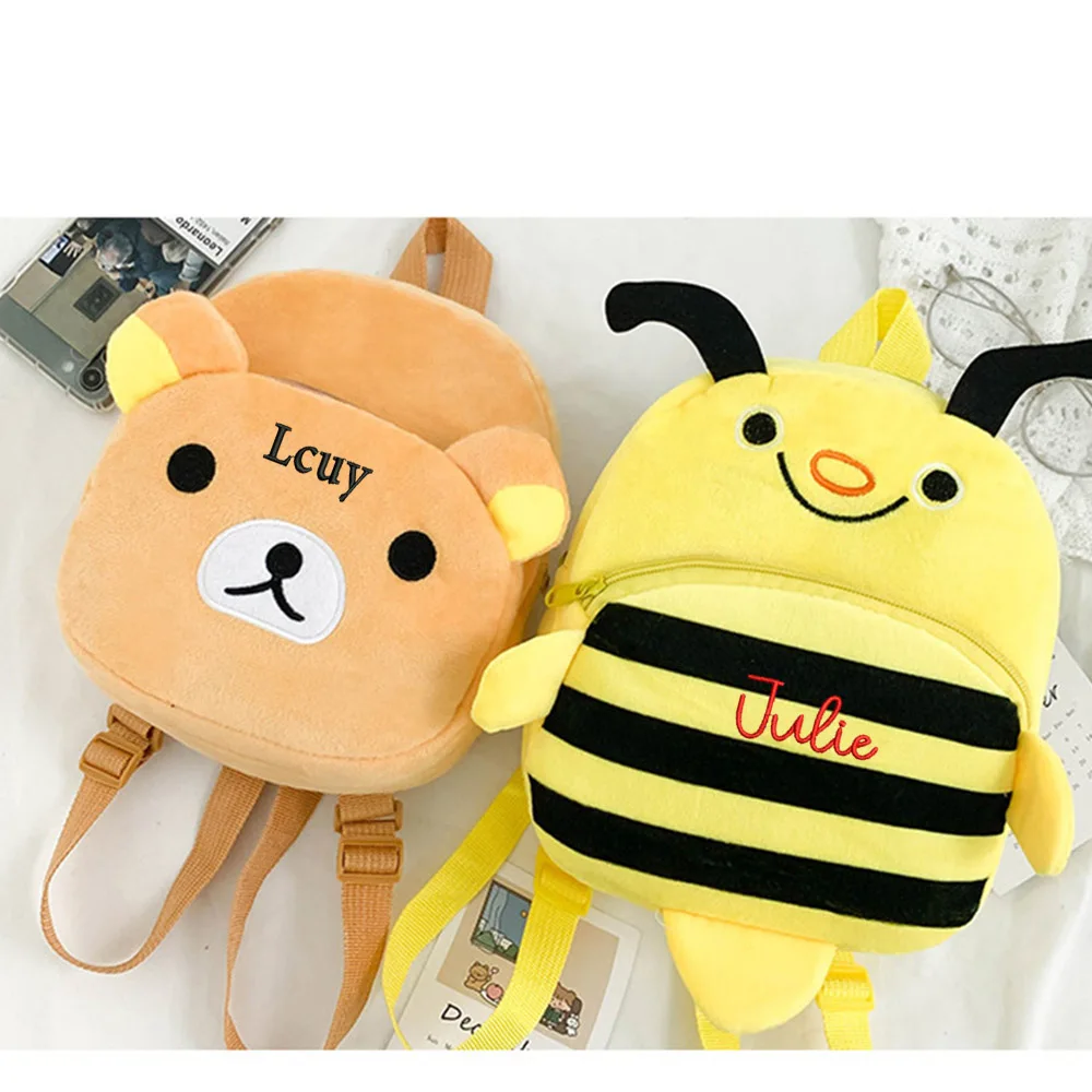 Children's Backpacks Kindergarten Plush Cartoon Backpack Cute Girls Boys Backpack Embroidered Name Primary School Schoolbags