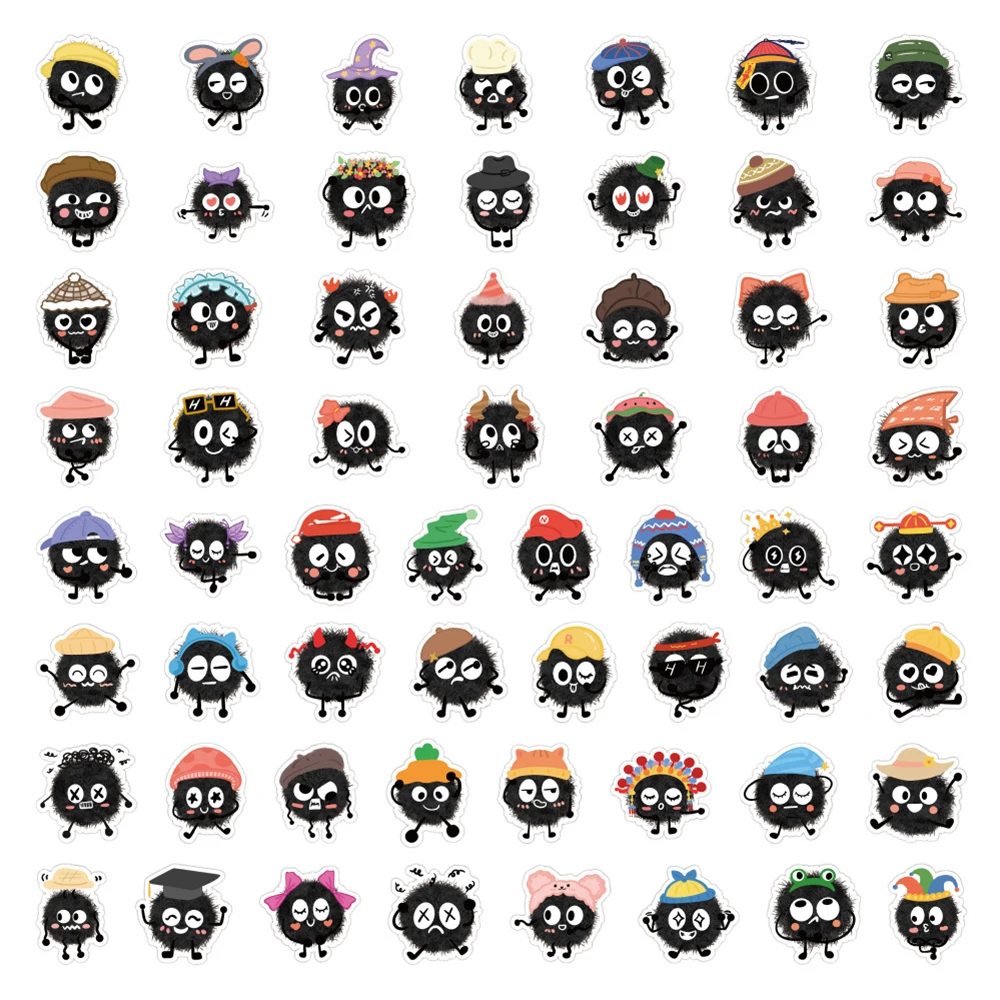 10/30/60pcs Funny Black Briquette Cartoon Stickers Kawaii Decals Decorative Scrapbooking Diary Laptop Cute Kids DIY Toys Gif